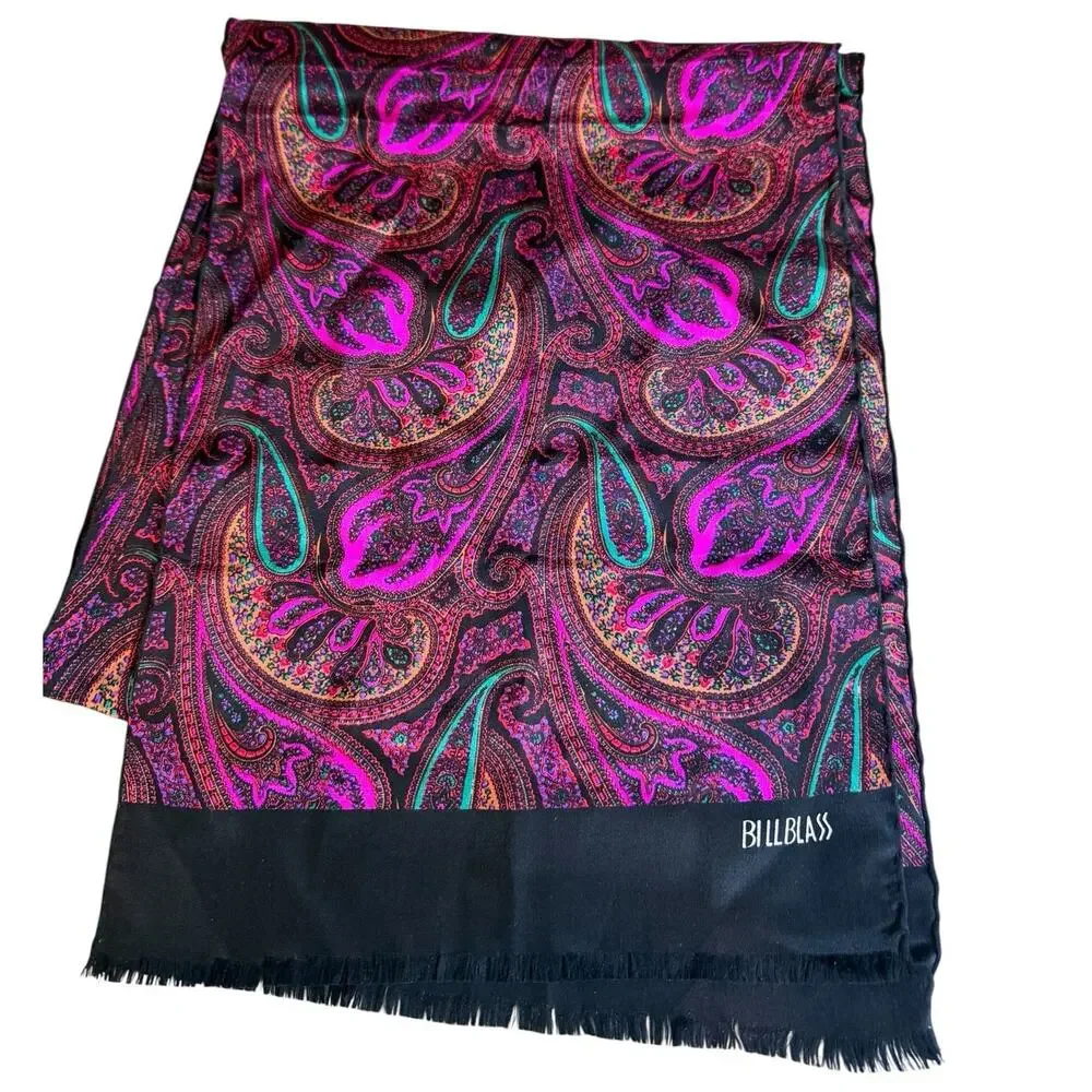 Vintage Bill Blass Silk Rectangular Scarf Stunning Jewel Tone Paisley Print